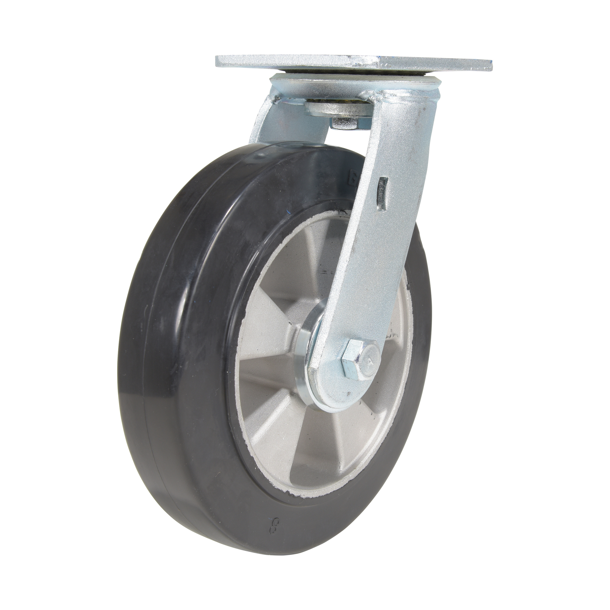 Vestil Rubber Swivel Caster - 8in. x 2in., 881-Lb. Capacity, Mold-On Rubber, Zinc Plated, Model# CST-VE-8X2MRA-S